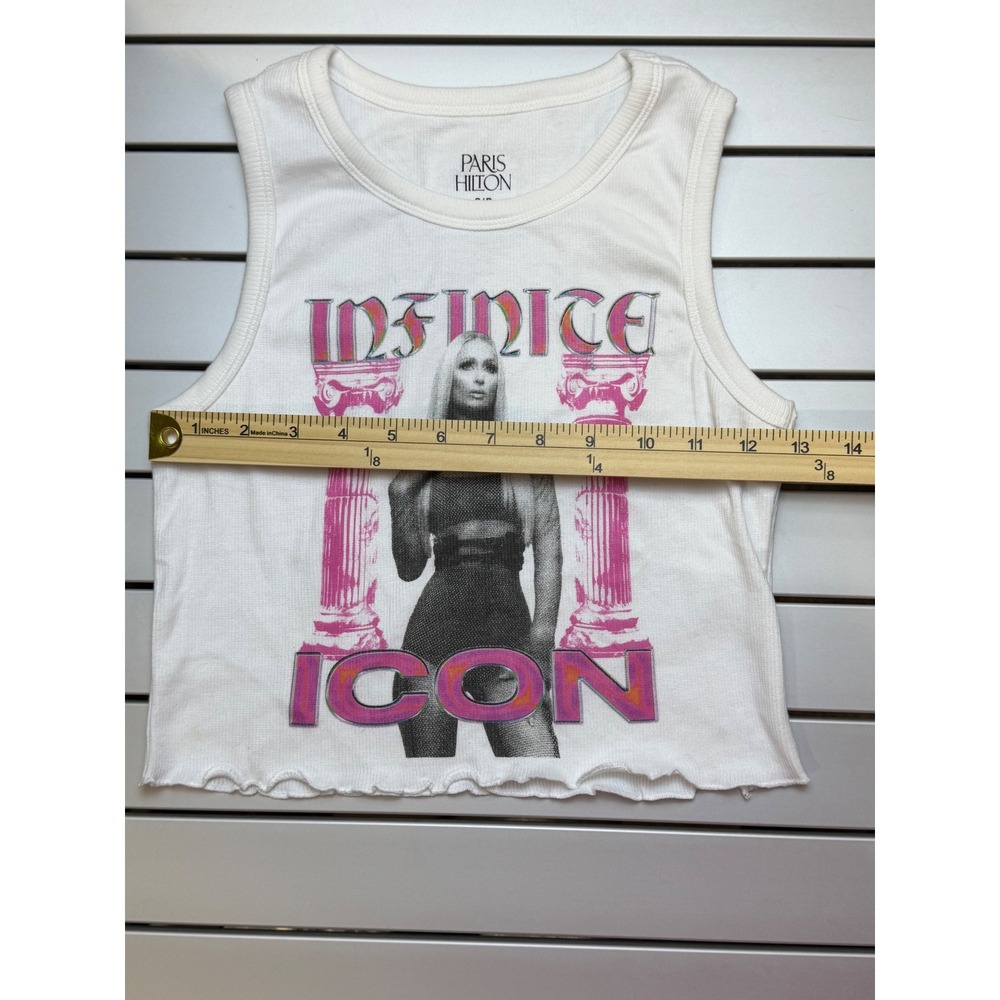 Paris Hilton Infinite Icon White Ribbed Graphic Crop Tank Top Small Y2K - Picture 5 of 6